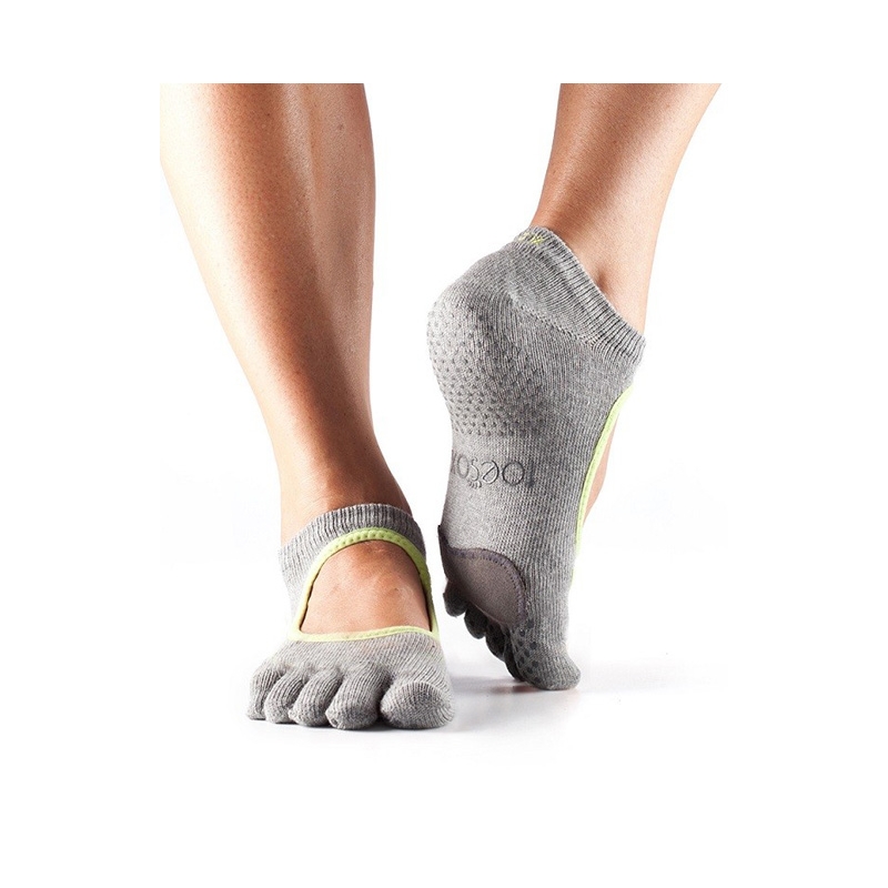 Pirštuotos neslystančios kojinės, Plié Grip, Heather grey/ Lime/ ToeSox