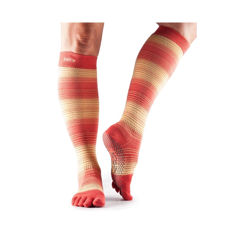 TOESOX Scrunch knee pirštuotos neslystančios ilgos kojinės, saulėtekis
